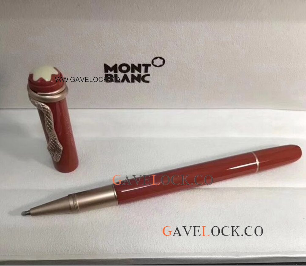 Mont Blanc Rouge et Noir Fineliner Pen - Mont Blanc Pens Snake Rose Gold Clip